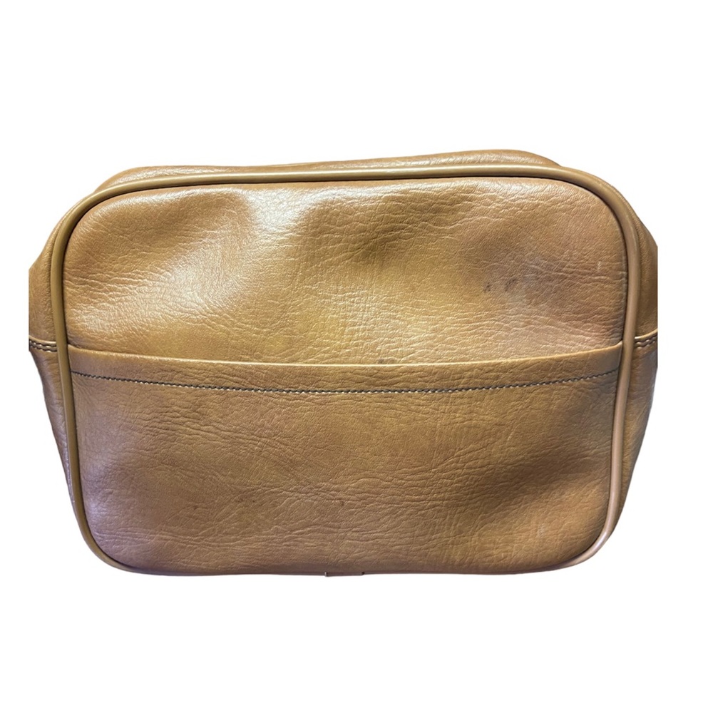Vintage tan brown retro zippered 2 piece travel over nite carry on bag set duo